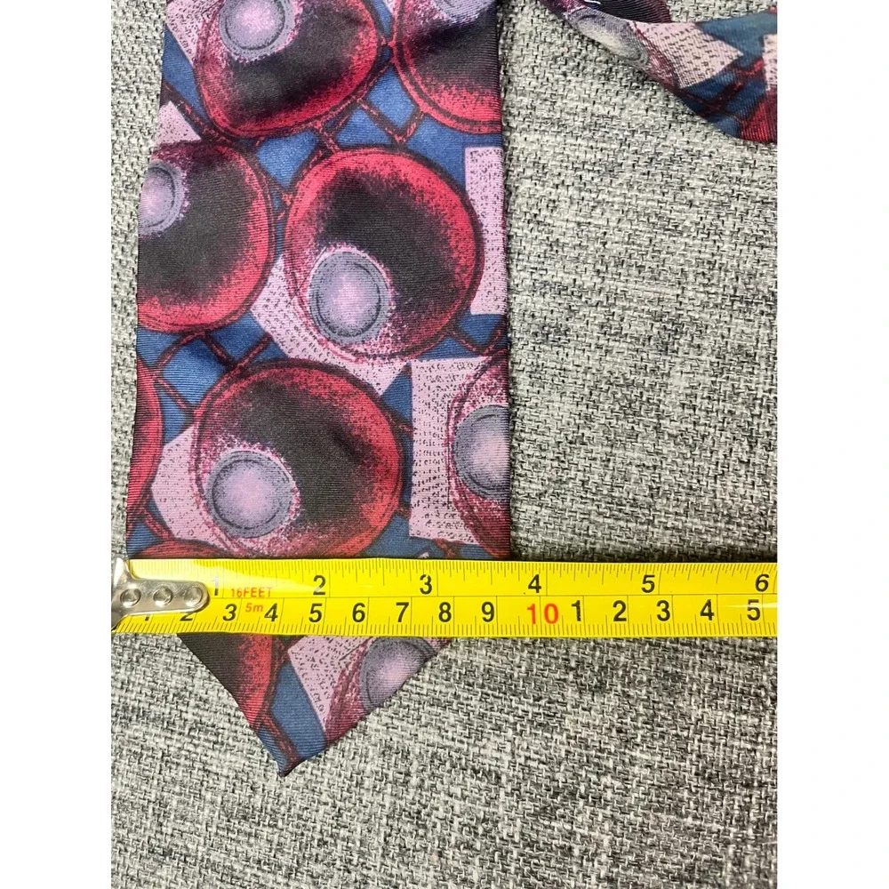 Pierre Balmain Paris Extra Long Silk Tie Red Purple Geometric Orb Italy 64in